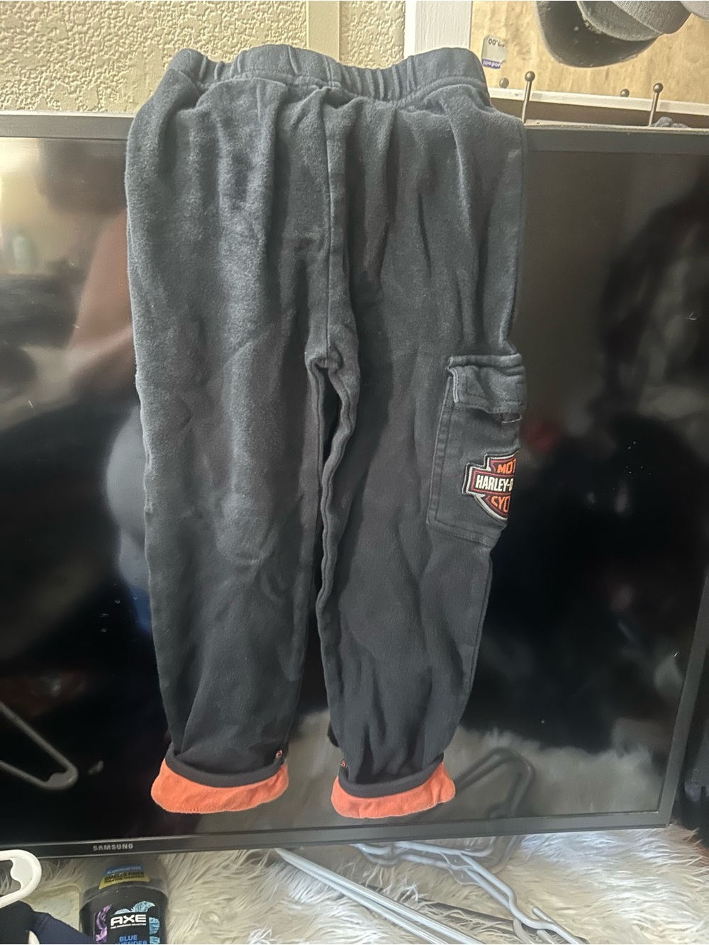 Harley-Davidson Black Kids Fleece Joggers with Orange Cuffs